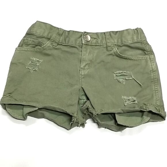 Place Shorts Distressed Raw Hem Girls Size 6X/7 Kids 100% Cotton Olive Green - Picture 1 of 7